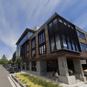 Modern urban building with street view.